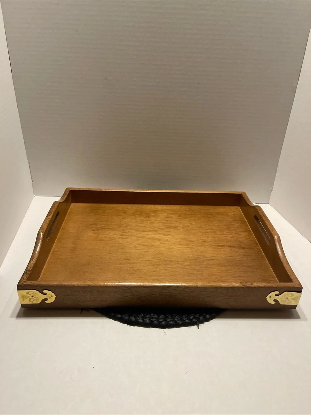 Bombay Wood Serving Tray with Brass Accents - Brown vintage